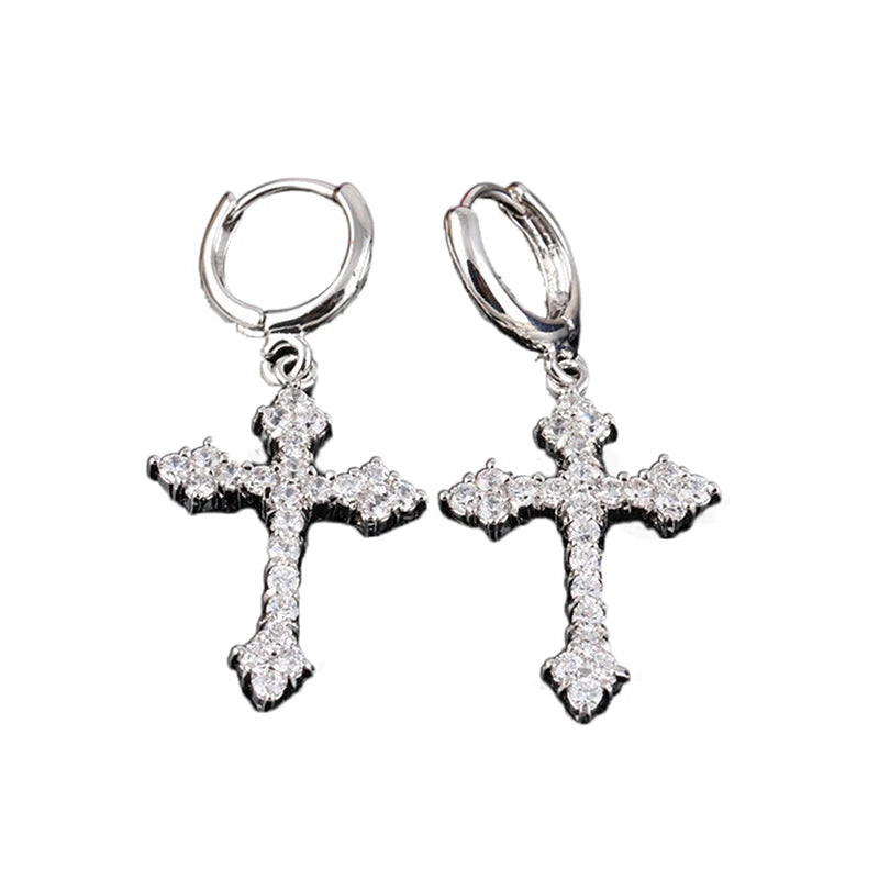 Zircon Cross Drop Earrings