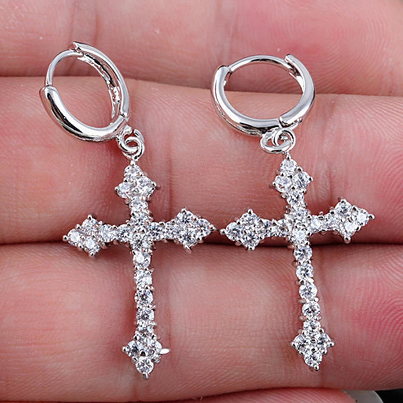 Zircon Cross Drop Earrings