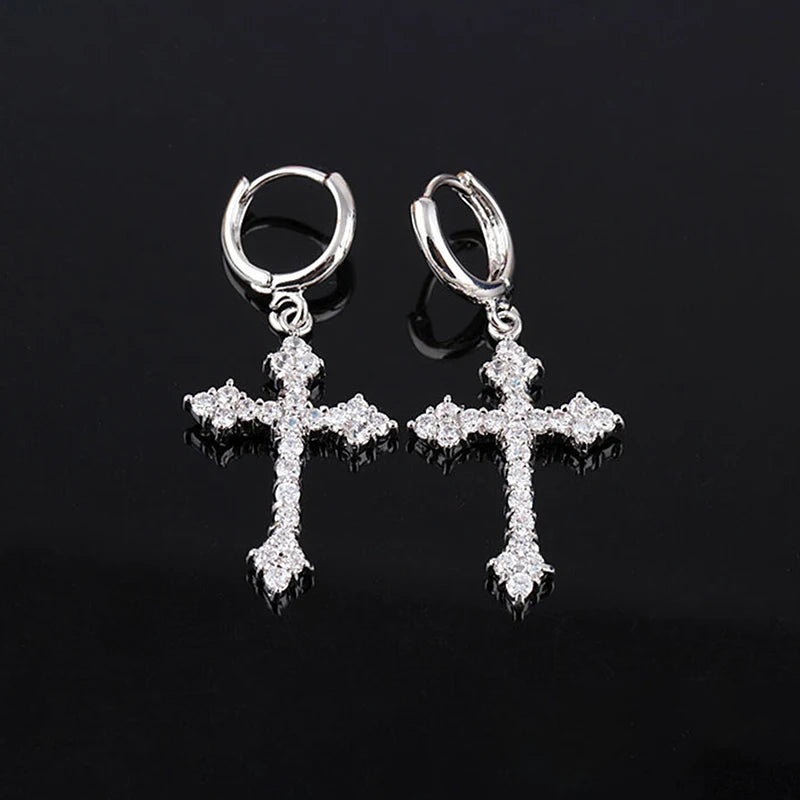 Zircon Cross Drop Earrings