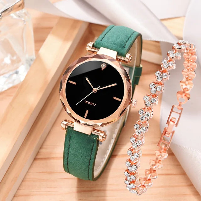 Rhinestone RoseGold Watch Set