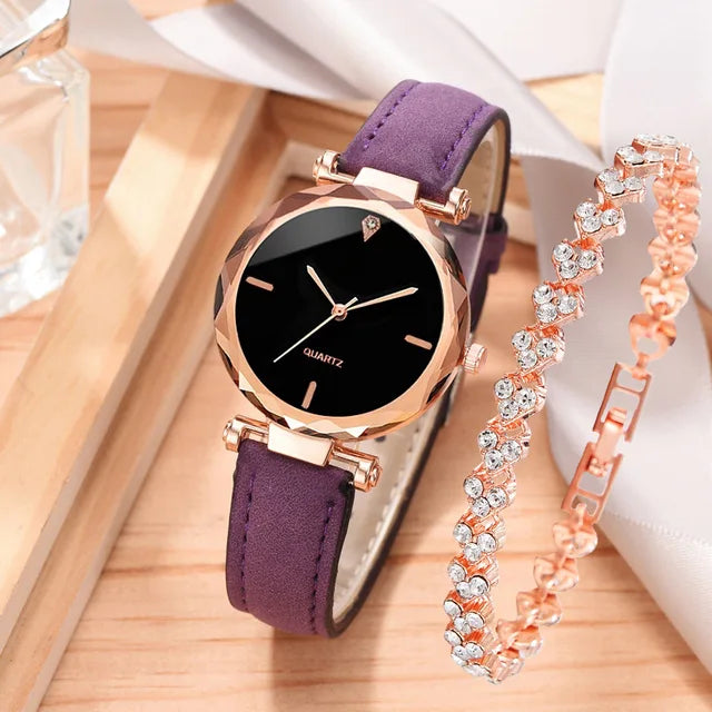 Rhinestone RoseGold Watch Set
