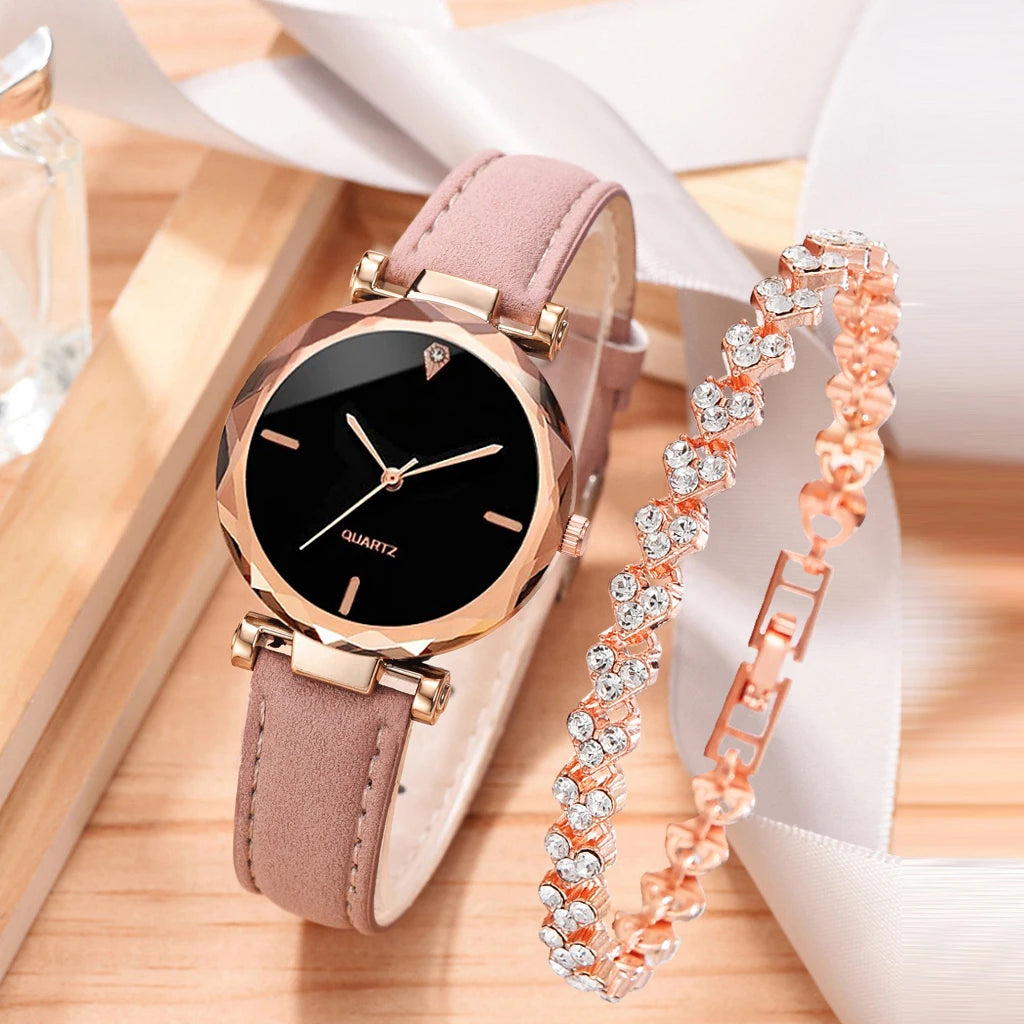 Rhinestone RoseGold Watch Set