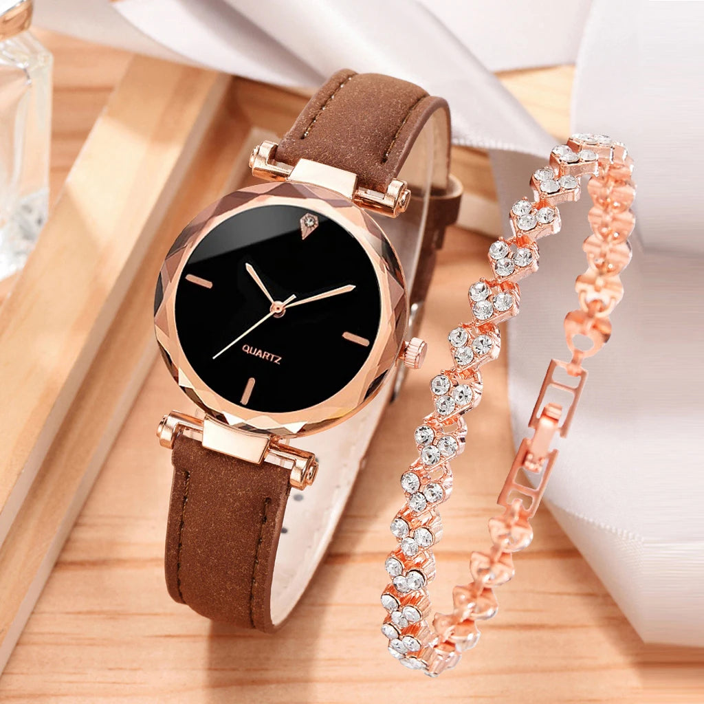 Rhinestone RoseGold Watch Set
