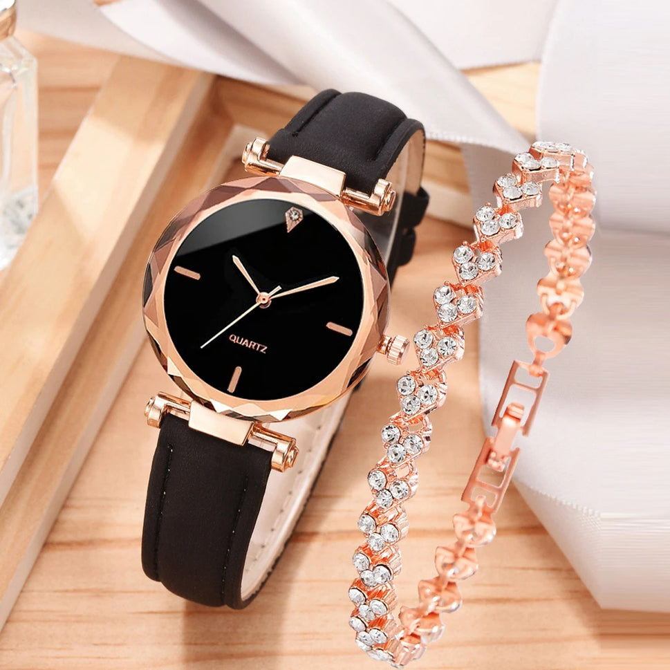 Rhinestone RoseGold Watch Set