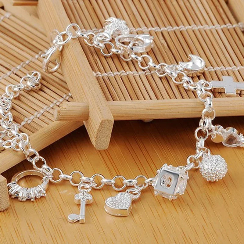 Sterling Silver Charm Bracelet Set