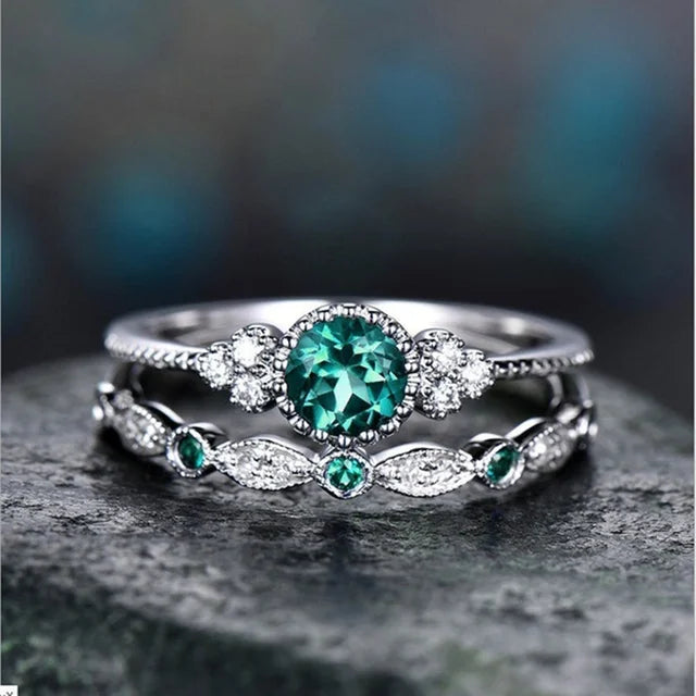Silver Emerald Zircon Ring