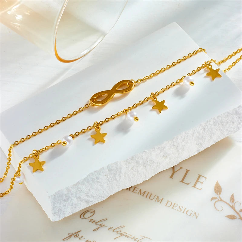 Star & Pearl Charm Anklet