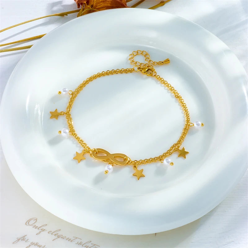 Star & Pearl Charm Anklet