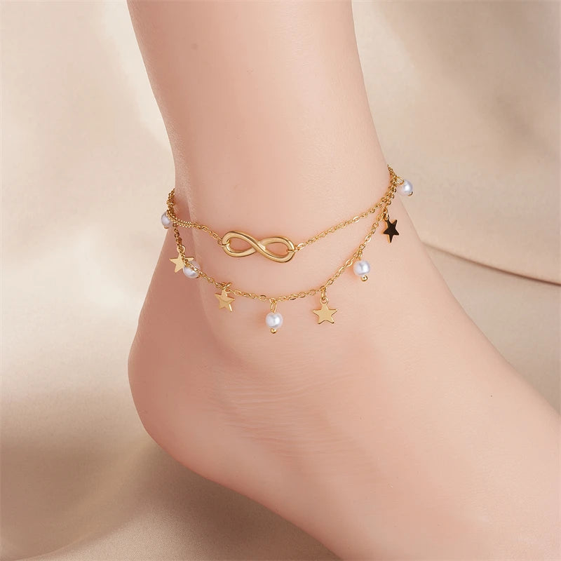 Star & Pearl Charm Anklet
