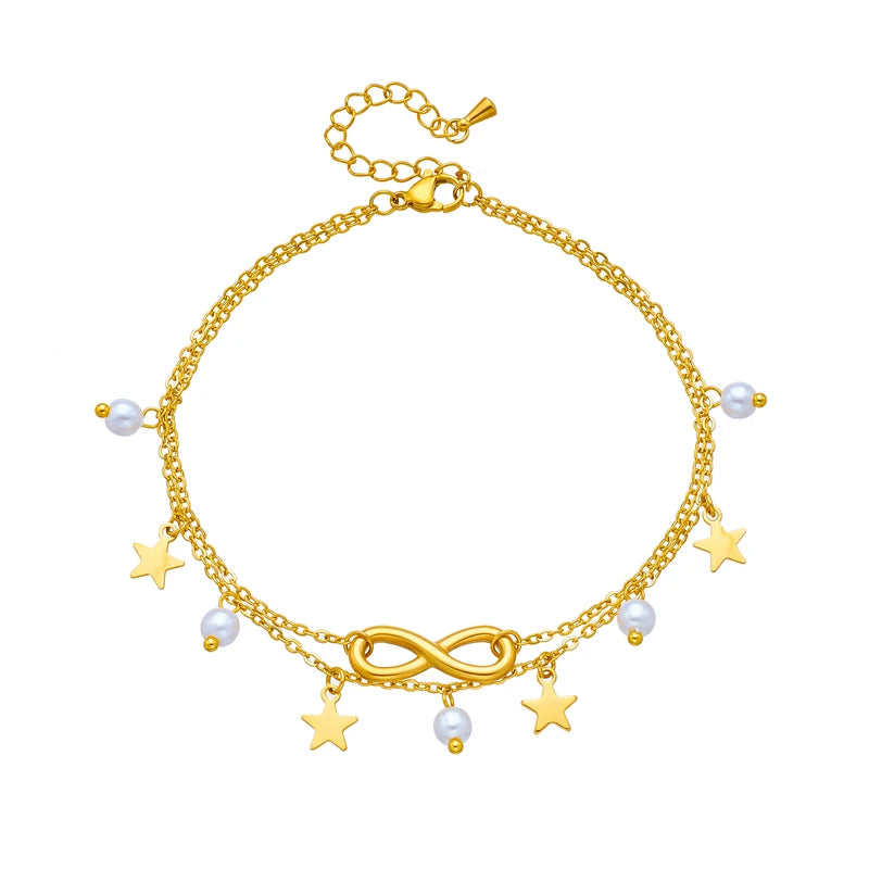 Star & Pearl Charm Anklet