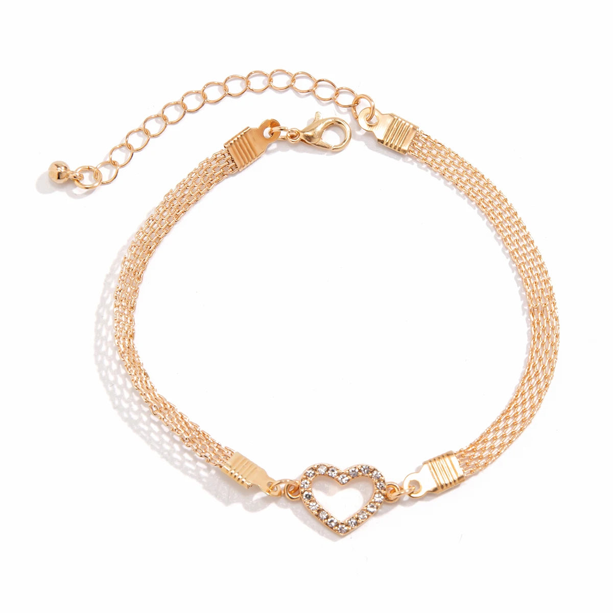 Golden Mesh Rhinestone Heart Anklet