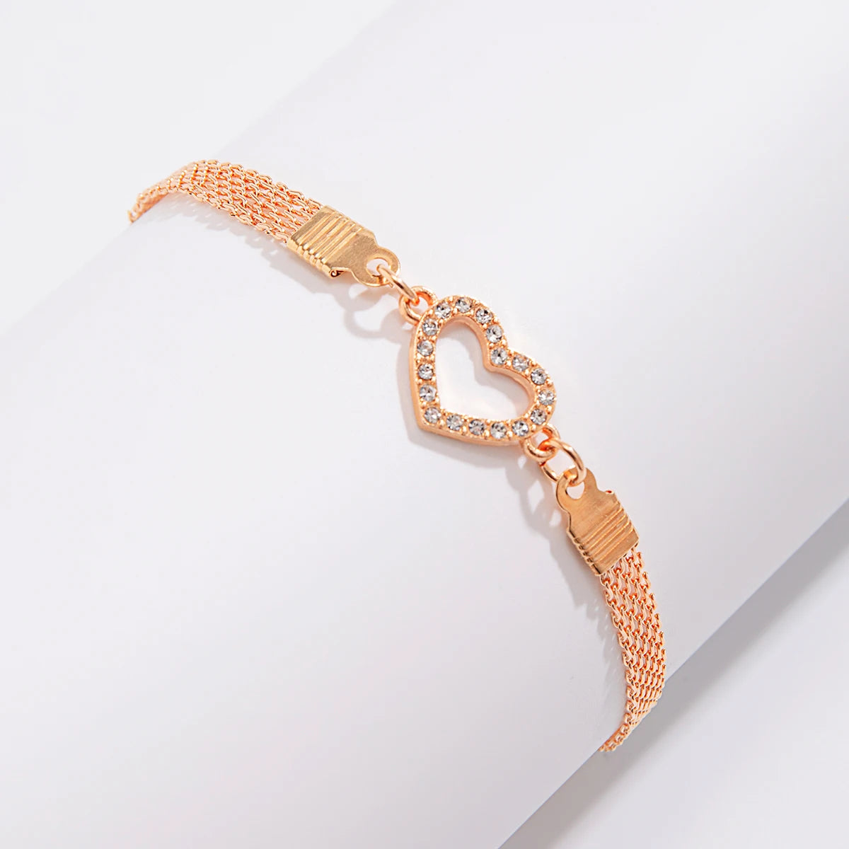 Golden Mesh Rhinestone Heart Anklet