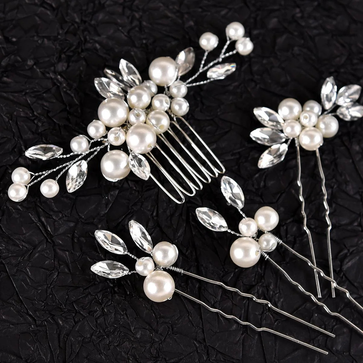 Crystal Pearl Hair Comb Set