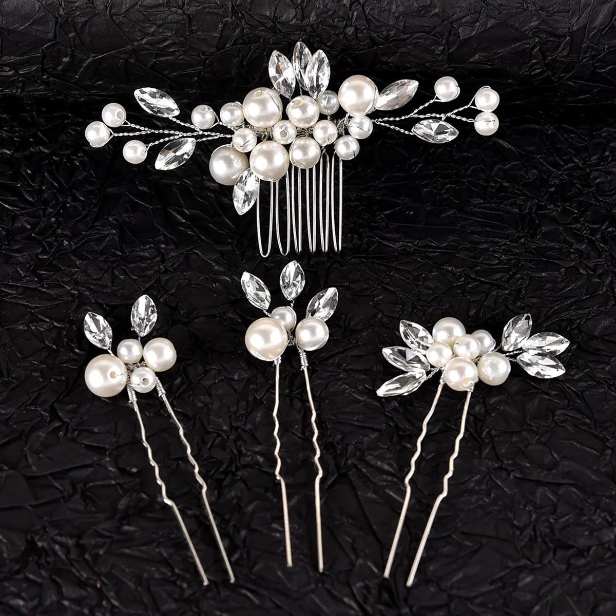 Crystal Pearl Hair Comb Set