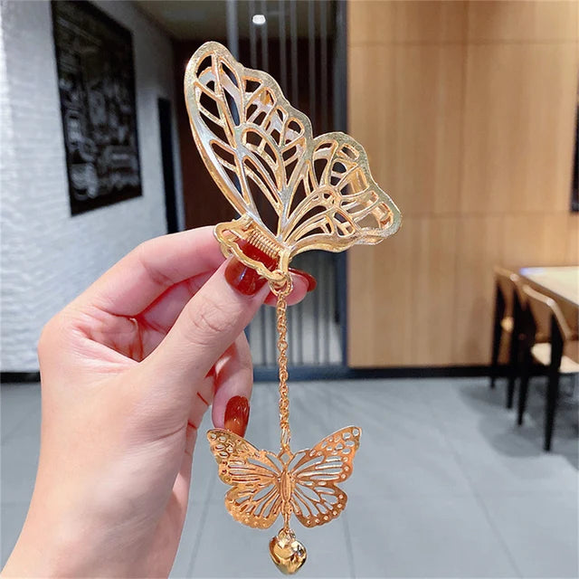 Gold Butterfly Tassel Hair Claw