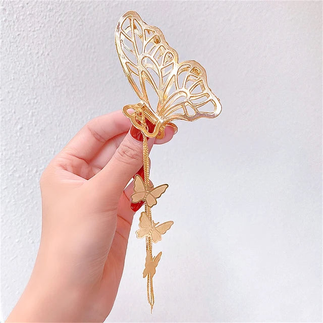 Gold Butterfly Tassel Hair Claw