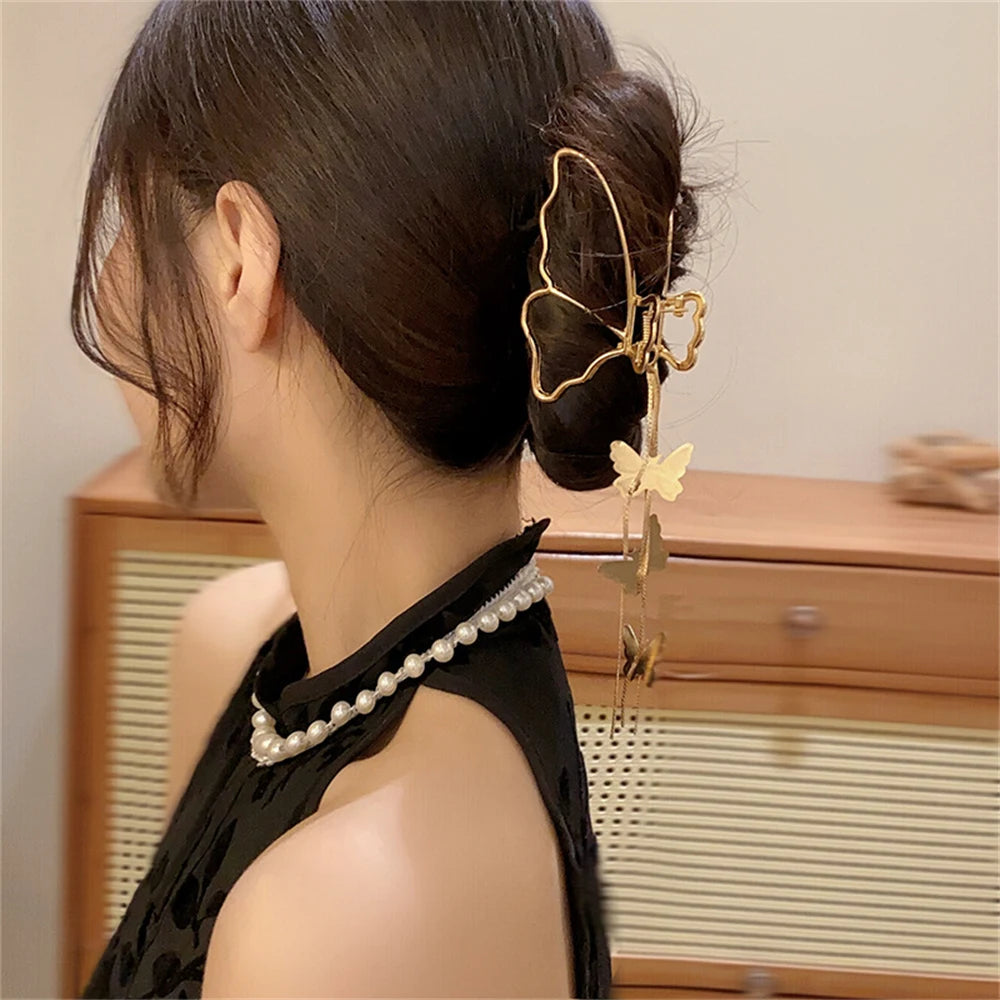 Gold Butterfly Tassel Hair Claw