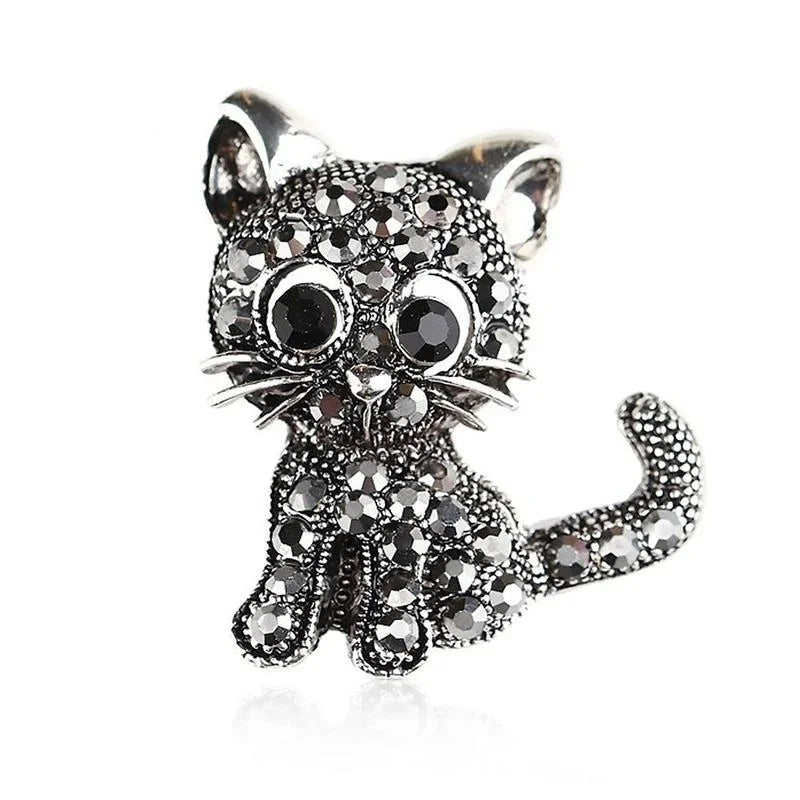 Antique Silver Cat Brooch