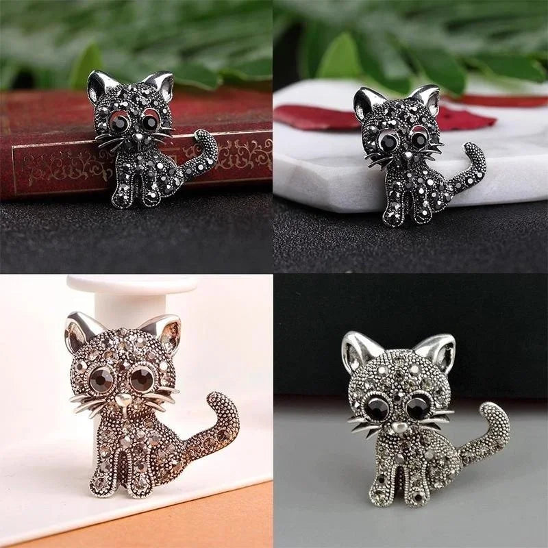 Antique Silver Cat Brooch