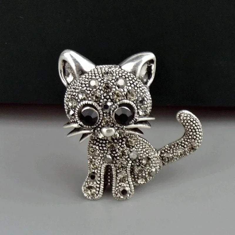 Antique Silver Cat Brooch