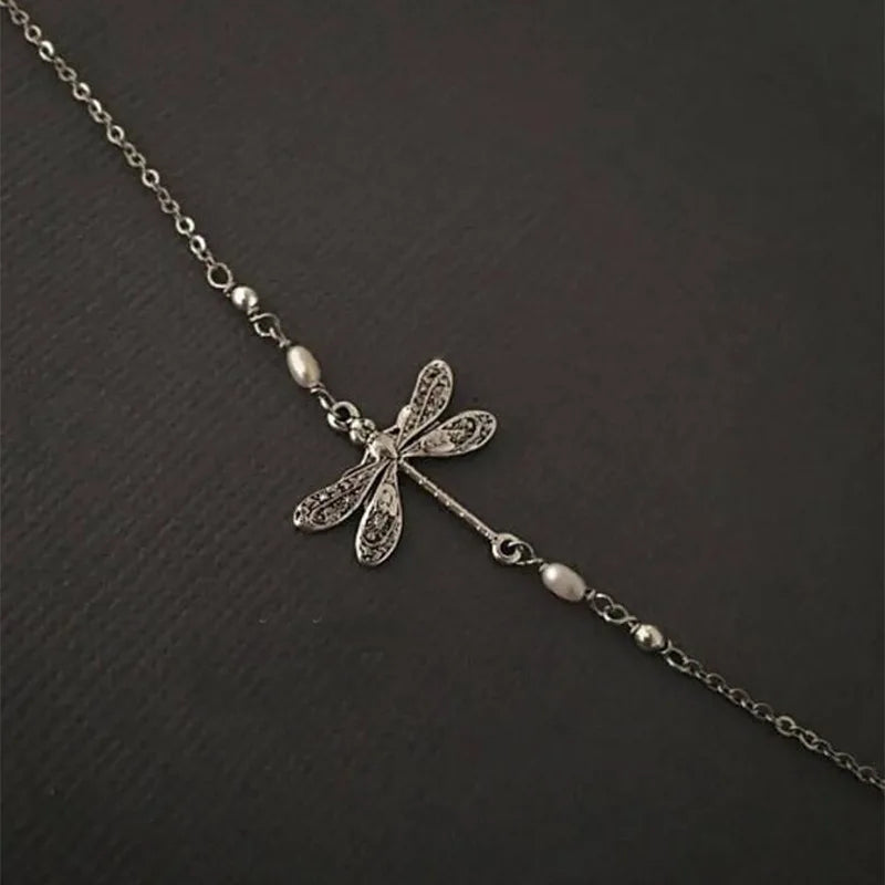 Silver Dragonfly Charm Anklet