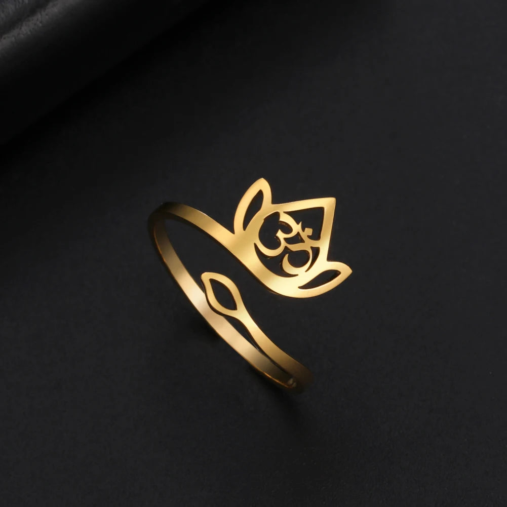 Elegant Hollow Lotus Steel Ring
