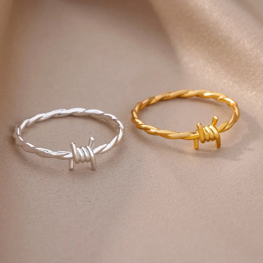 Golden Barbwire Twist Rings