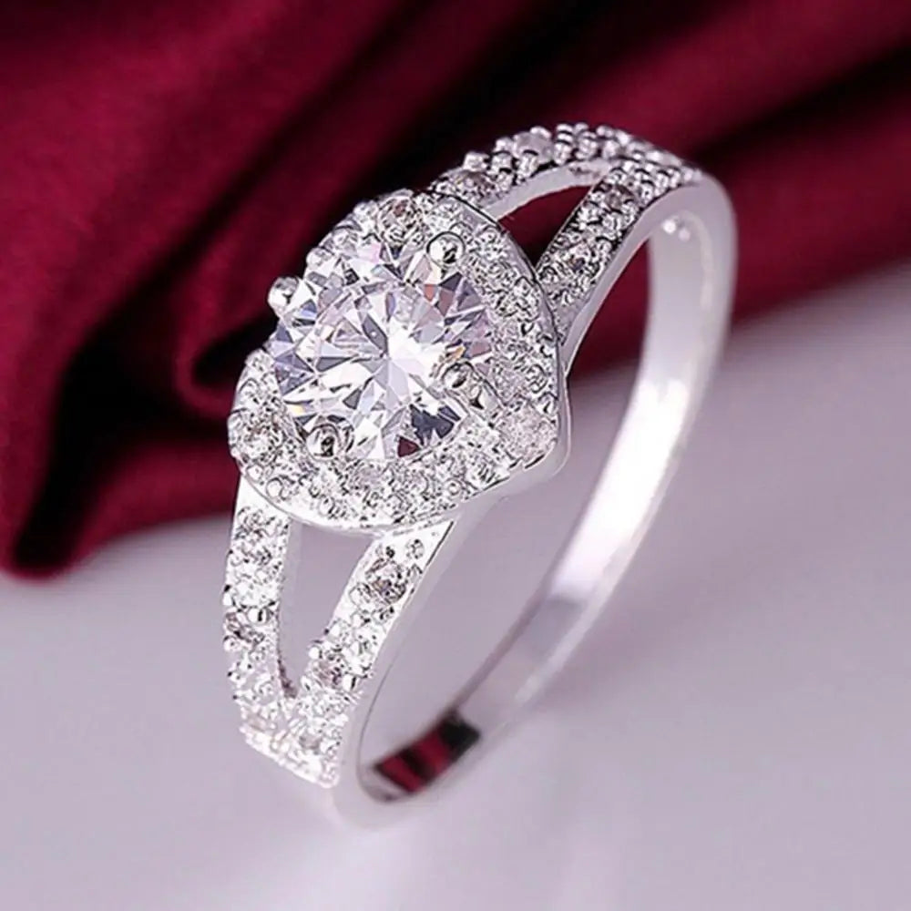 Silver Love Heart Wedding Ring