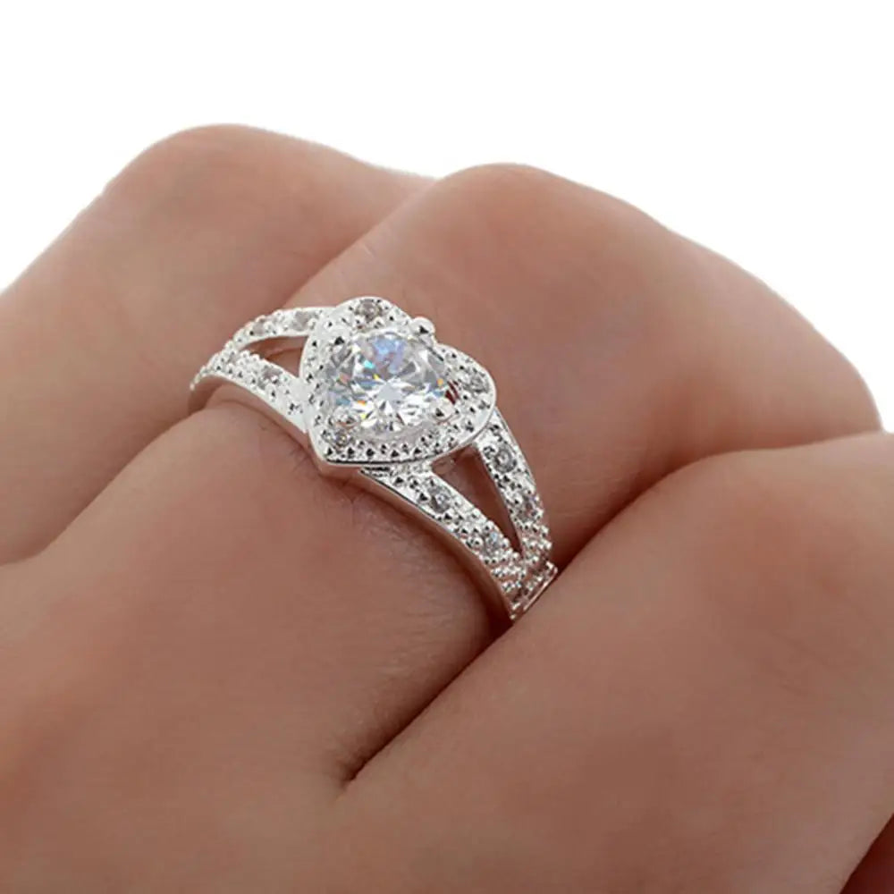 Silver Love Heart Wedding Ring