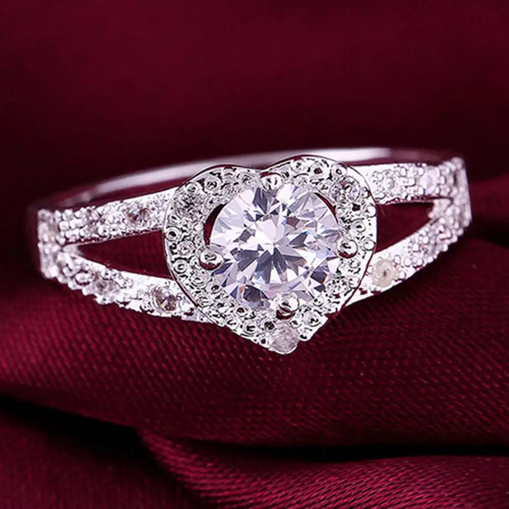 Silver Love Heart Wedding Ring