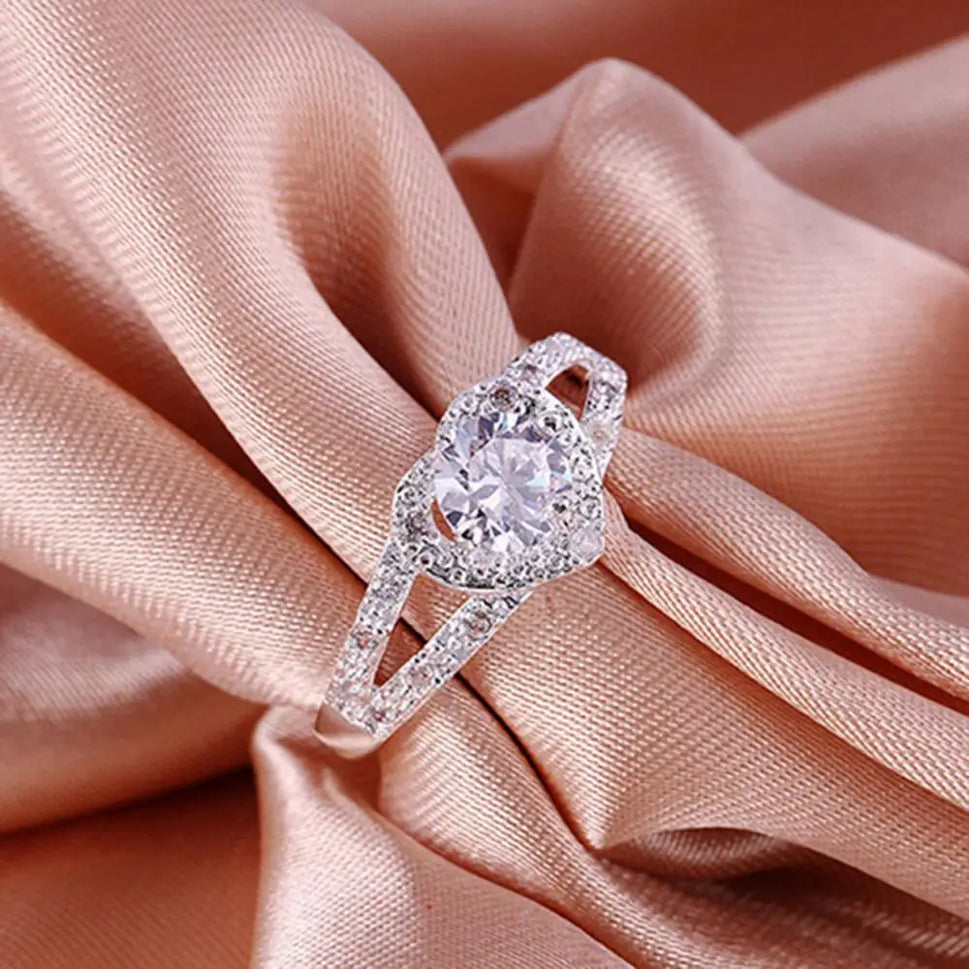 Silver Love Heart Wedding Ring