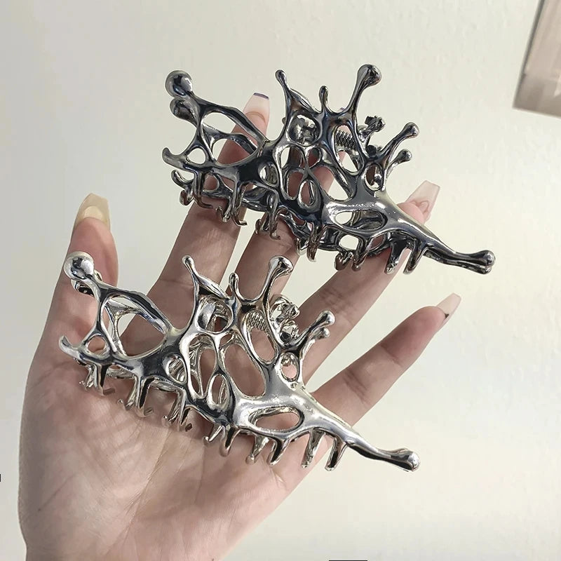 Silver Geometric Shark Hair Clips