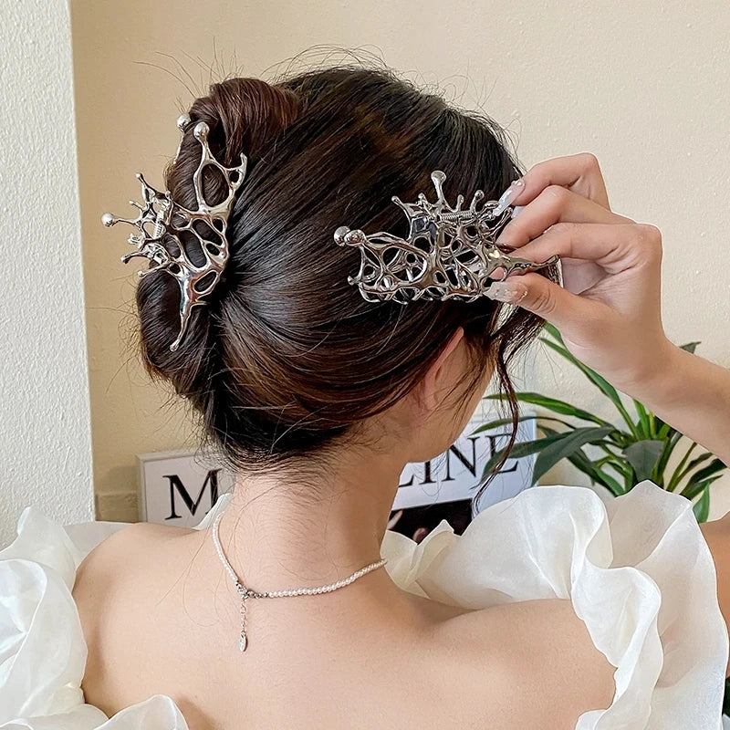 Silver Geometric Shark Hair Clips