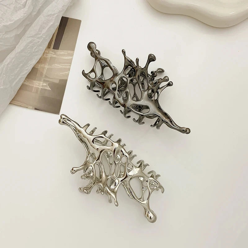 Silver Geometric Shark Hair Clips